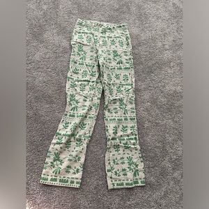 small, zara boho floral printed pants, green and tan color